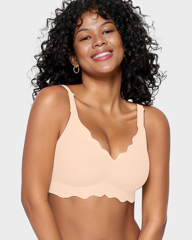 Soutien-gorge sans armatures en gel, couvrance totale et bords festonnés