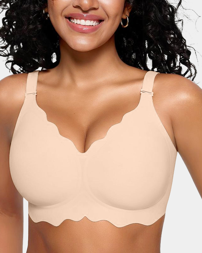 Soutien-gorge sans armatures en gel, couvrance totale et bords festonnés