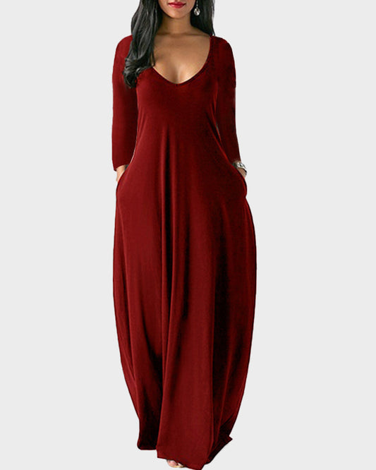 Solid Color Pocket Lounge Dress