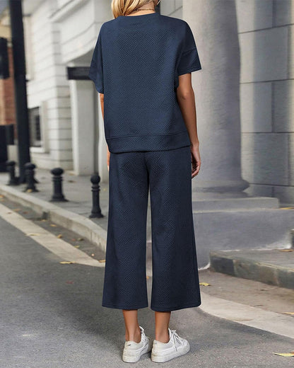 Textured Knit Two-Piece Lounge Set with Drawstring Waist