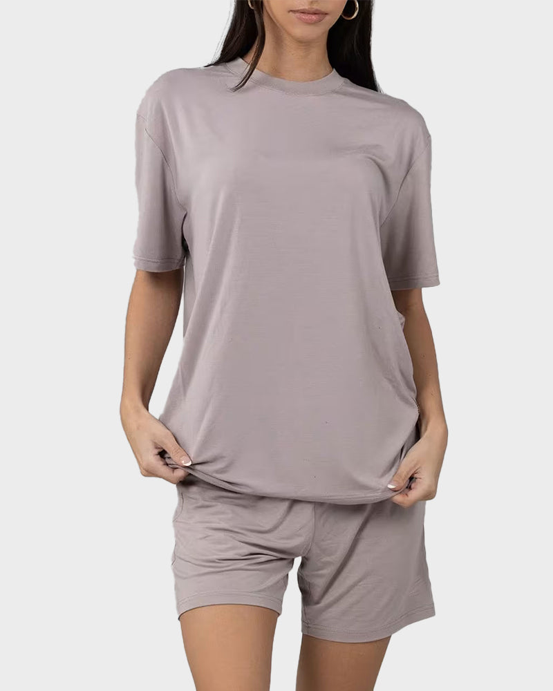 Ultra-Soft Oversized Lounge Tee & Shorts Set with Pockets