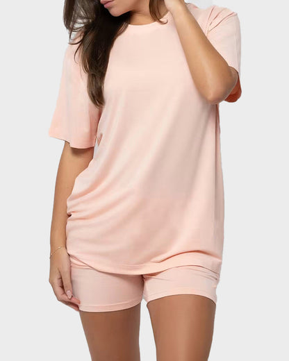 Ultra-Soft Oversized Lounge Tee & Shorts Set with Pockets