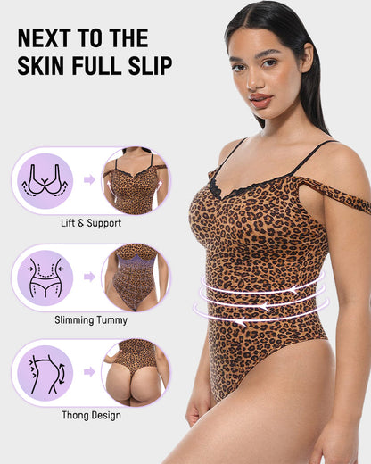 V-Neck Lace Thong Shapewear Bodysuit