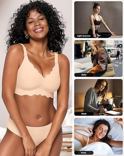 Soutien-gorge sans armatures en gel, couvrance totale et bords festonnés