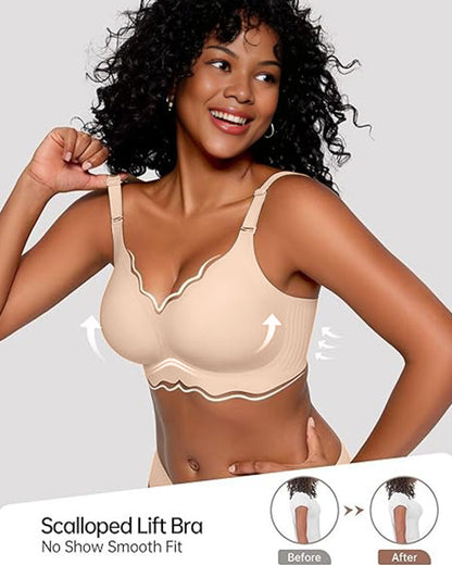 Soutien-gorge sans armatures en gel, couvrance totale et bords festonnés