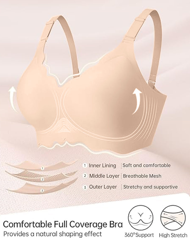 Soutien-gorge sans armatures en gel, couvrance totale et bords festonnés