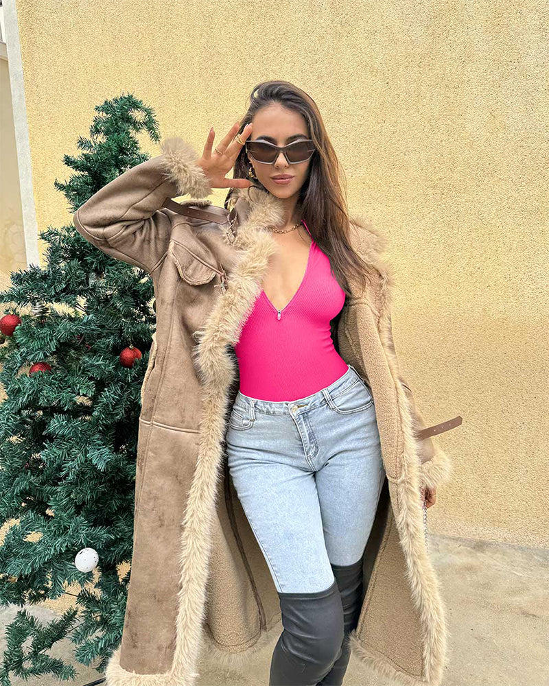 Body gainant côtelé à manches longues avec demi-fermeture éclair