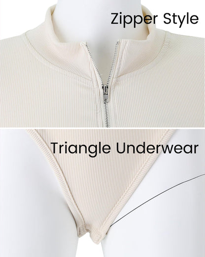 Body gainant côtelé à manches longues avec demi-fermeture éclair