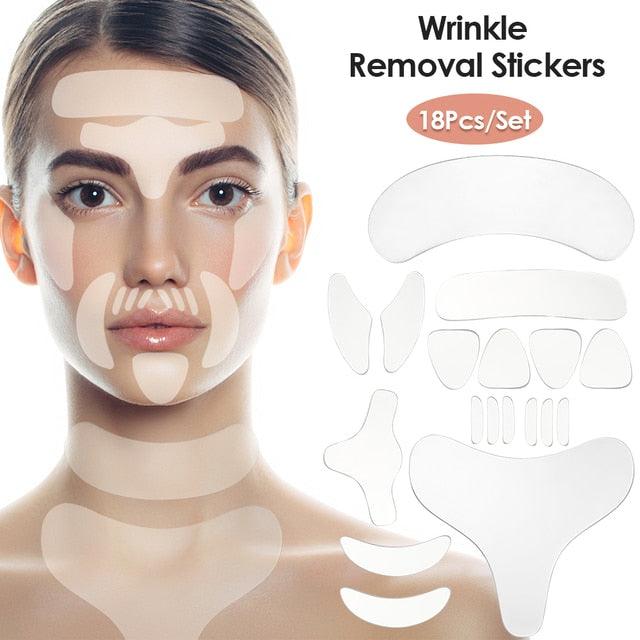 Adesivo facial de silicone removal, máscara ideal para remoção de rugas do rosto, testa, pescoço, olhos, aging e cuidados com a pele, ferramentas - Loja Pediu Levou