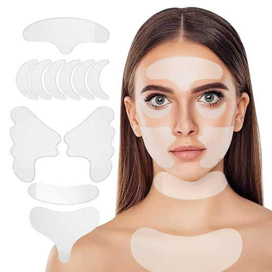 Adesivo facial de silicone removal, máscara ideal para remoção de rugas do rosto, testa, pescoço, olhos, aging e cuidados com a pele, ferramentas - Loja Pediu Levou