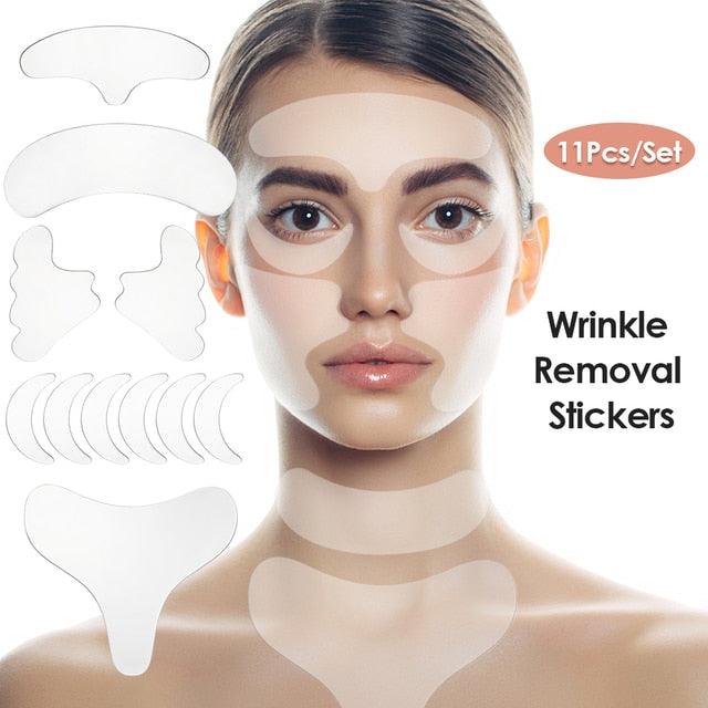 Adesivo facial de silicone removal, máscara ideal para remoção de rugas do rosto, testa, pescoço, olhos, aging e cuidados com a pele, ferramentas - Loja Pediu Levou