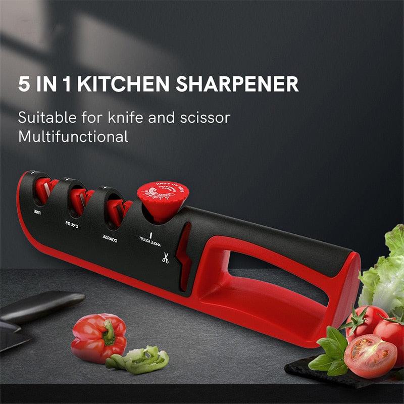 Afiador de faca 5 em 1 ângulo ajustável cozinha máquina moagem profissional faca tesoura afiar ferramentas com corte resistente - Loja Pediu Levou